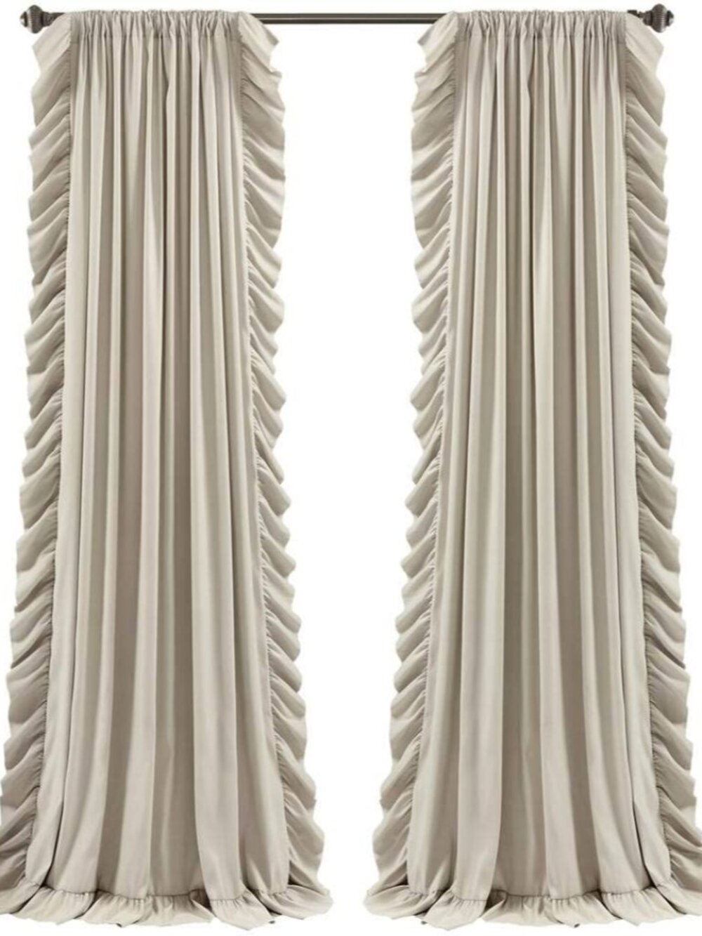 Reyna Ruffle Window Curtain Panel Set, Pair, 54" W x 84" L, Wheat - Flowy Curtai